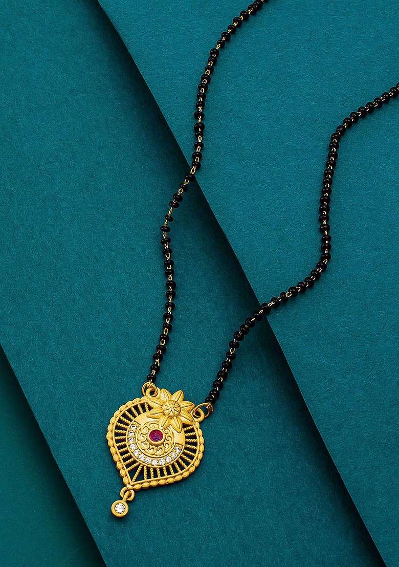 Gold Plated Black Beaded Mangalsutra - Indya