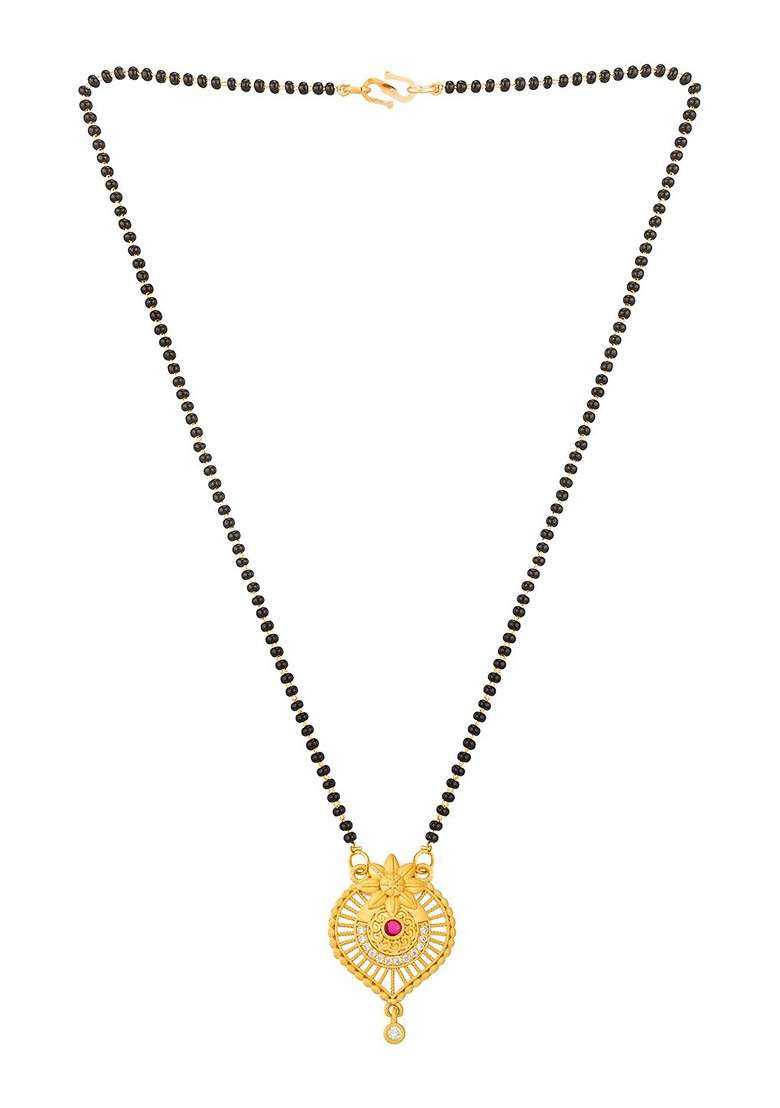 Gold Plated Black Beaded Mangalsutra - Indya