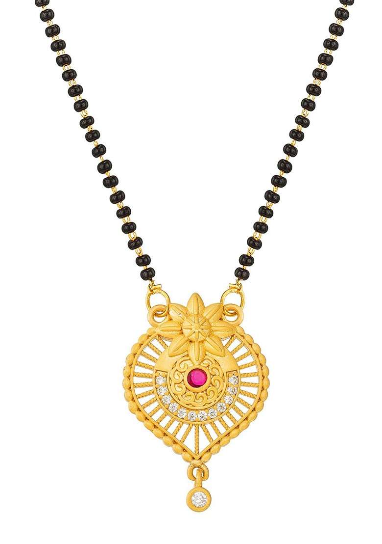 Gold Plated Black Beaded Mangalsutra - Indya