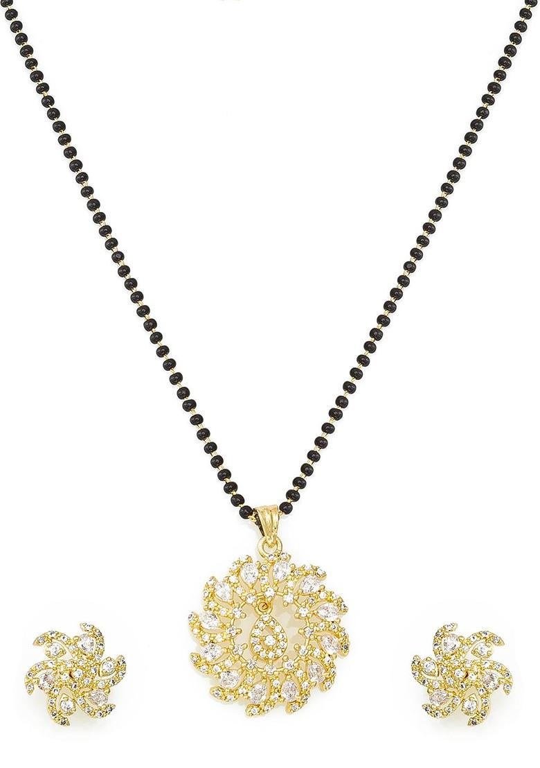 Gold Plated Black And White Ad Studded Beaded Mangalsutra