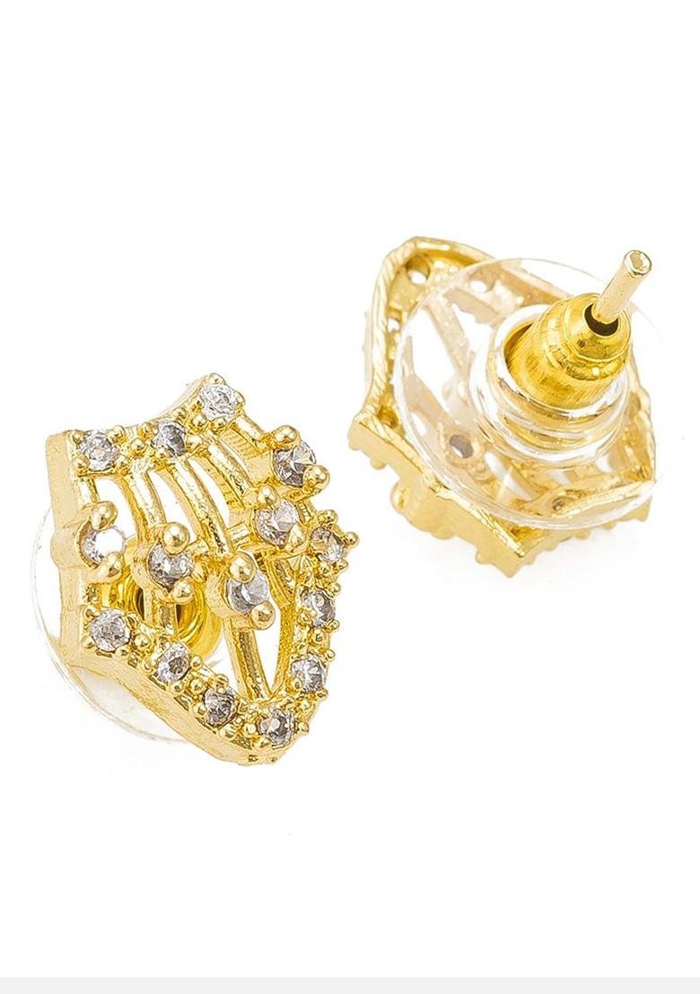 Gold Plated Black And White Ad Studded And Beaded Mangalsutra With Earrings