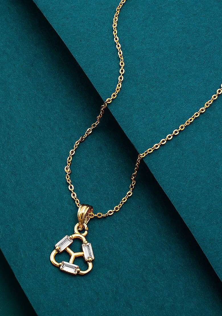 Gold Toned Artificial Stones Studded Pendant With Chain - Indya