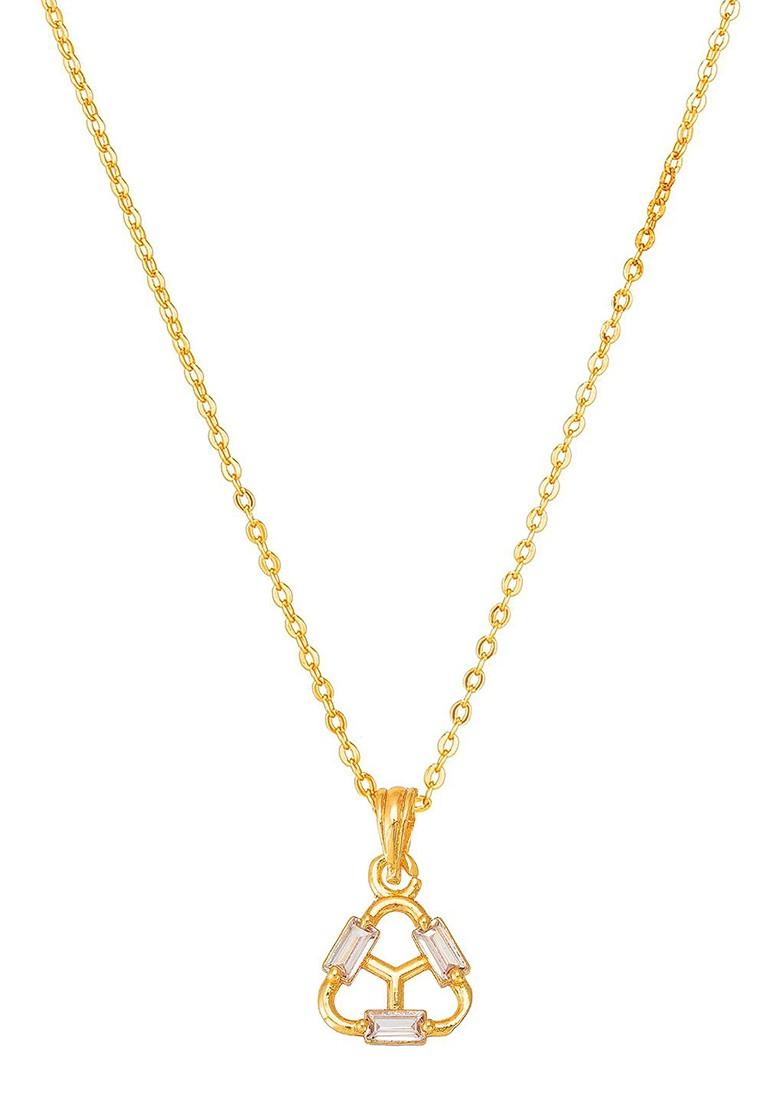 Gold Toned Artificial Stones Studded Pendant With Chain