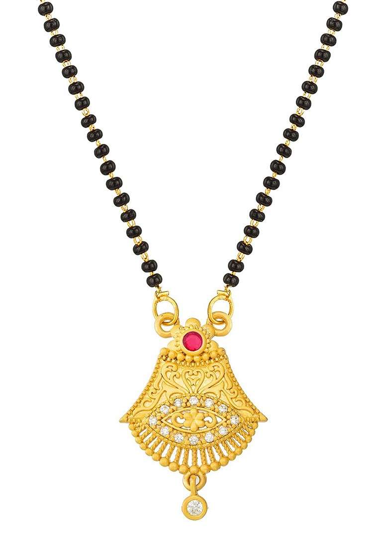 Gold Plated Black Beaded Mangalsutra - Indya