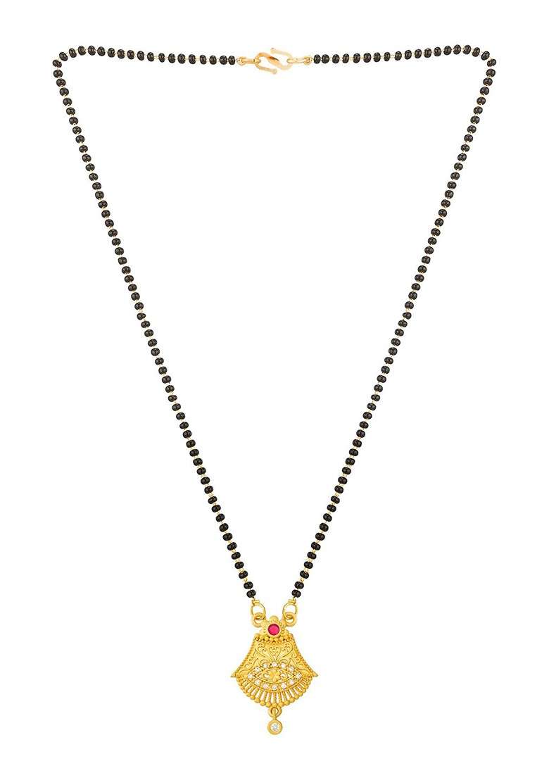 Gold Plated Black Beaded Mangalsutra - Indya