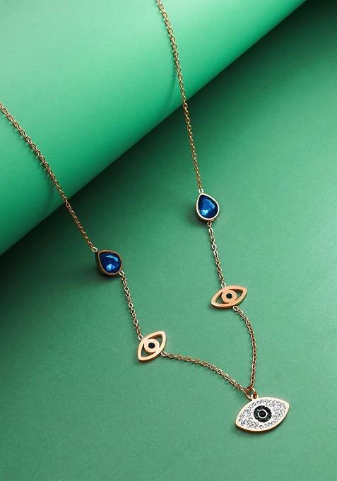 Rose Gold Plated Cz Studded Pendant With Chain