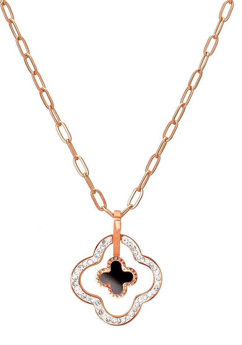 Rose Gold Plated Cz Studded Pendant With Chain
