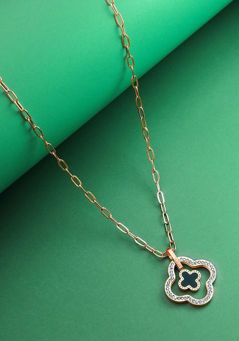 Rose Gold Plated Cz Studded Pendant With Chain