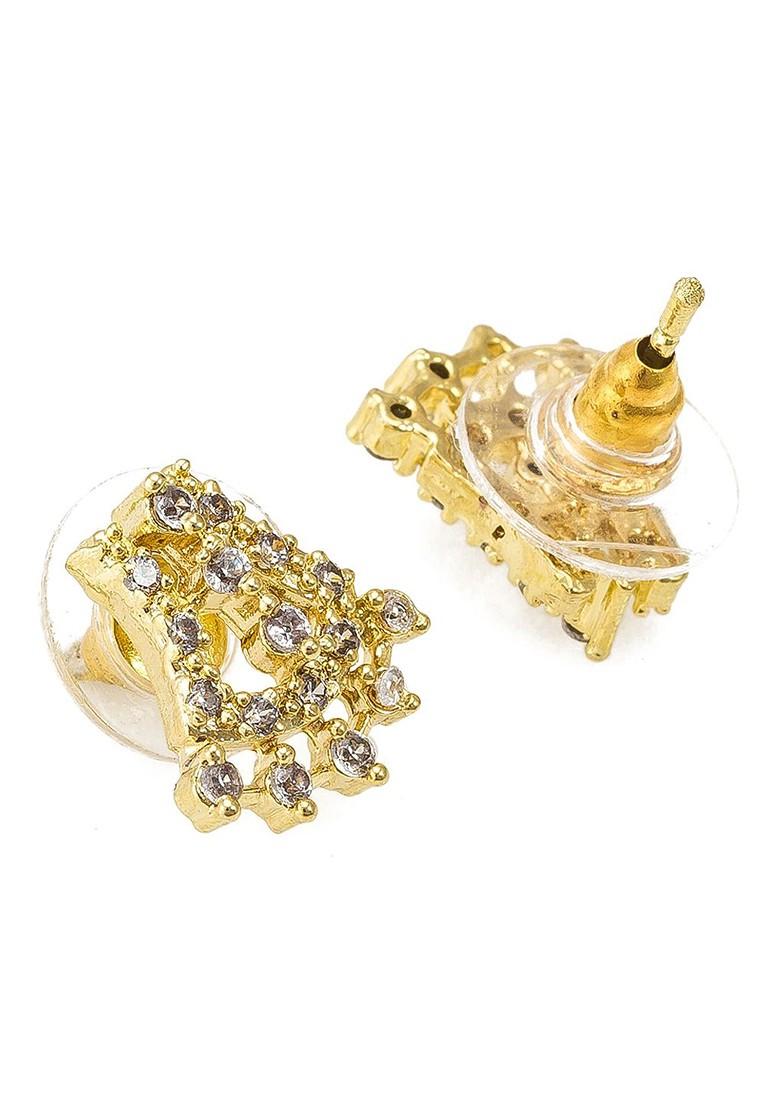 Gold Plated White And Black Ad Studded And Beaded Mangalsutra With Earrings