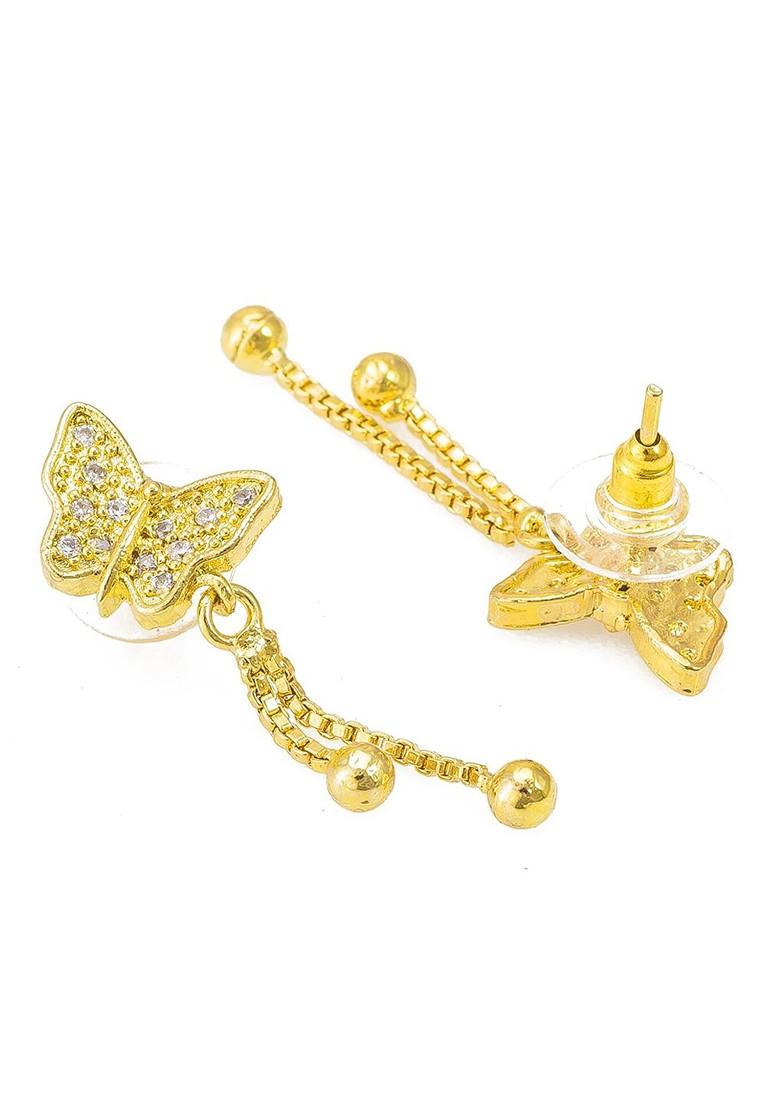 Gold Plated Black And White Ad Studded And Beaded Mangalsutra With Earrings