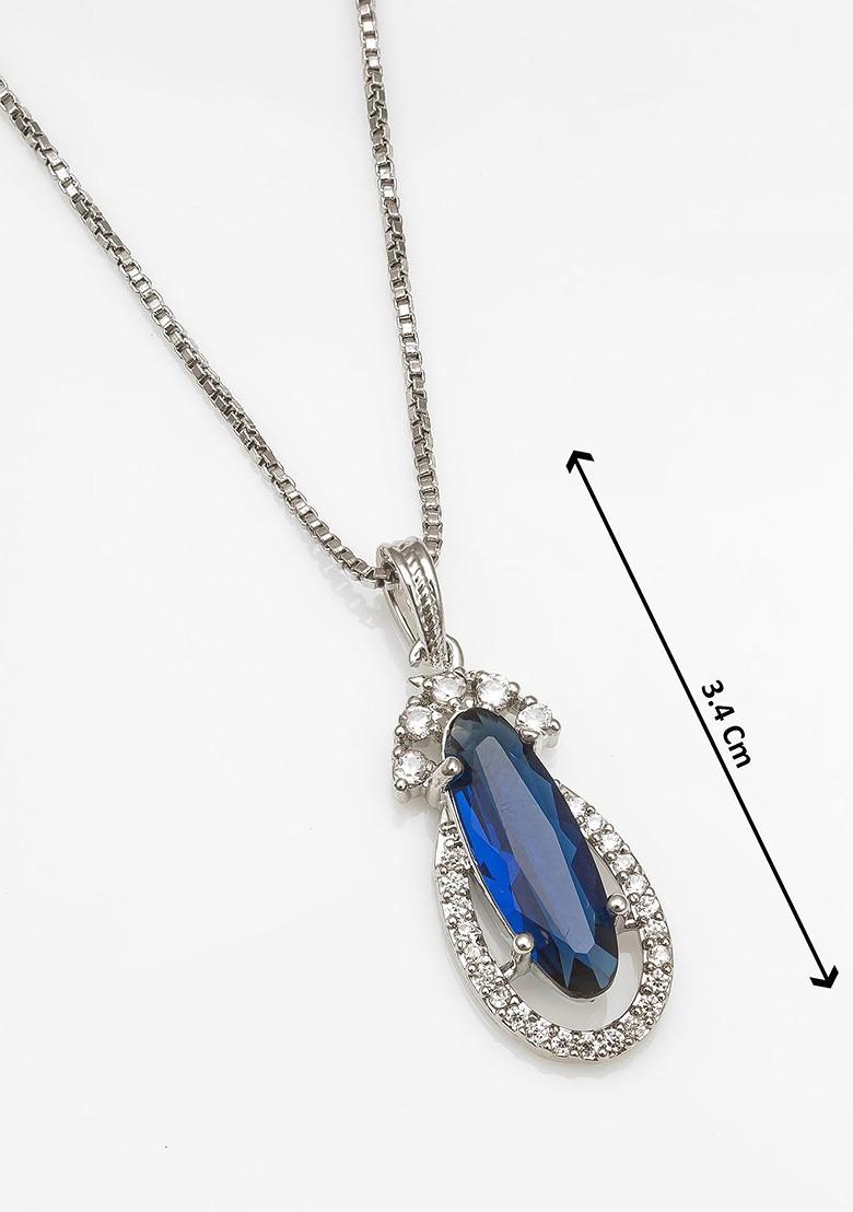 Silver Contemporary Artificial Stones Studded Oxidized Pendants With Chain