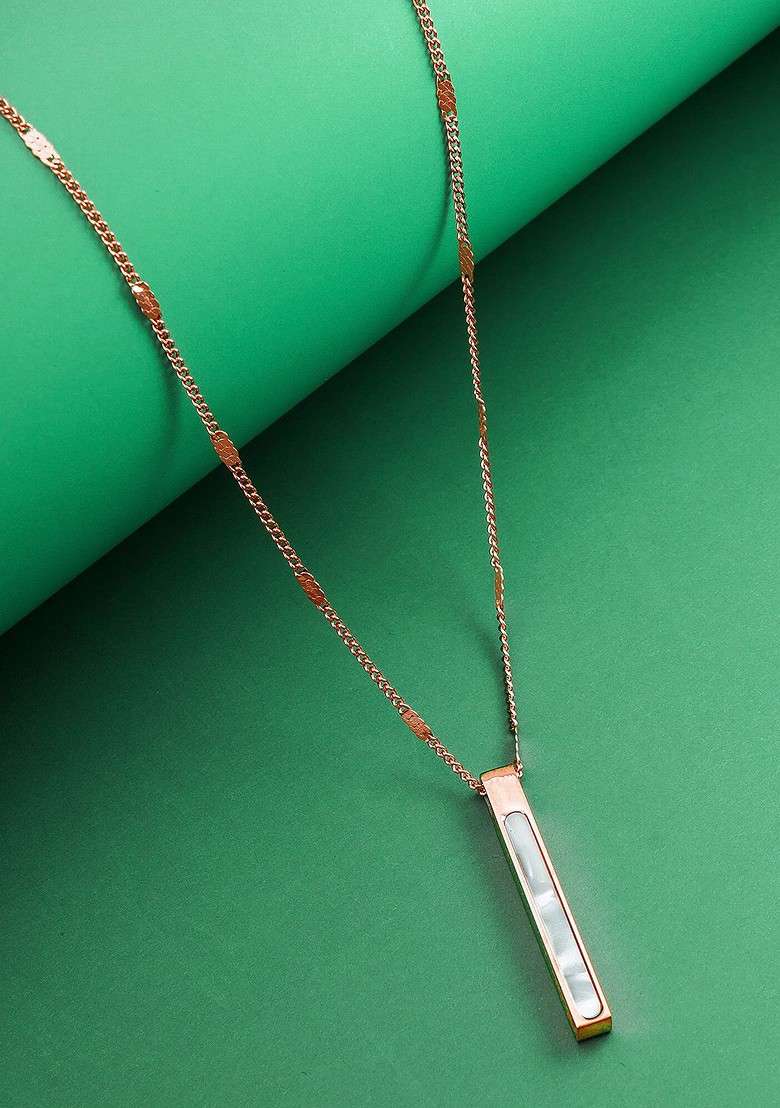 Rose Gold Plated Cz Studded Pendant With Link Chain - Indya