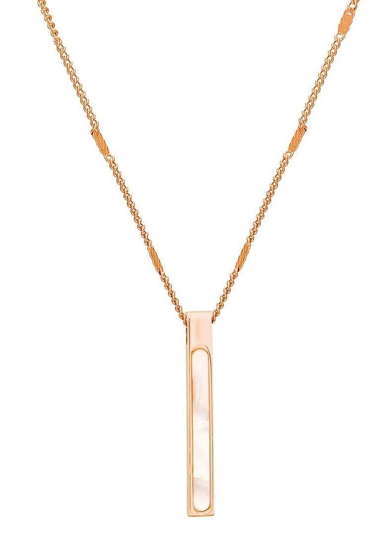 Rose Gold Plated Cz Studded Pendant With Link Chain - Indya