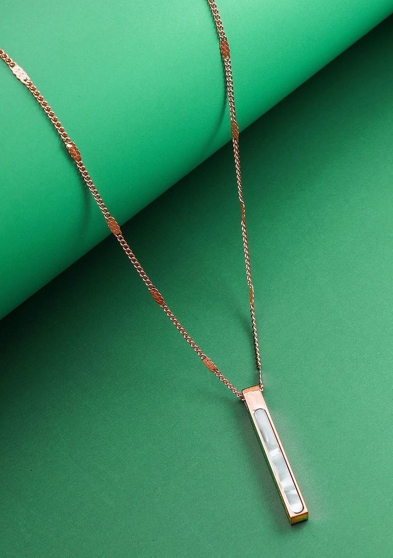 Rose Gold Plated Cz Studded Pendant With Link Chain