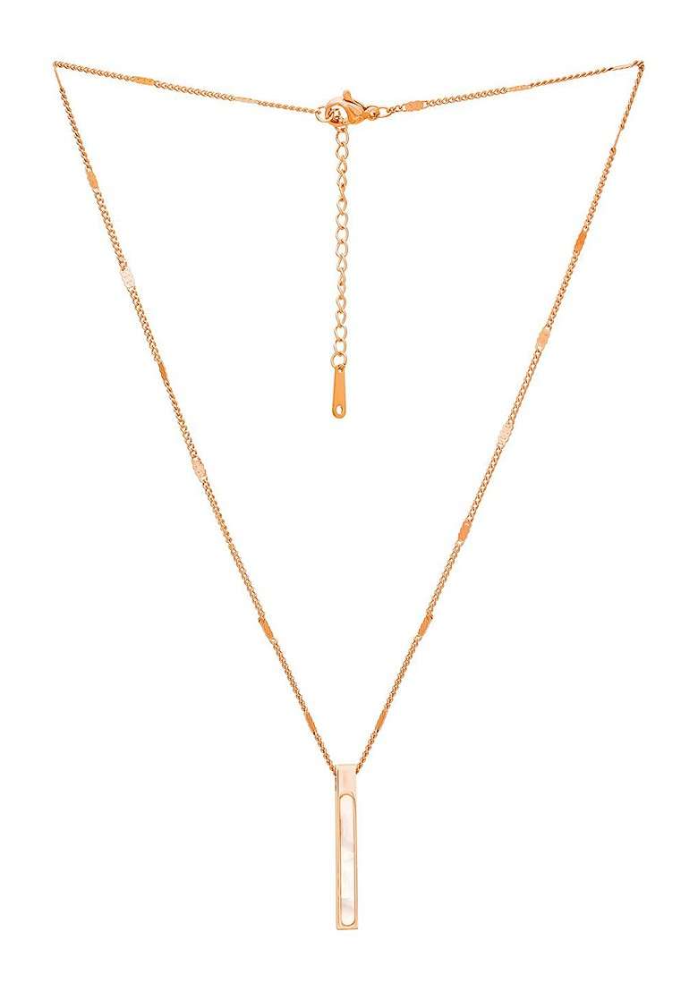 Rose Gold Plated Cz Studded Pendant With Link Chain - Indya
