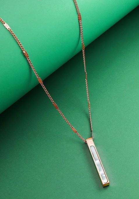 Rose Gold Plated Cz Studded Pendant With Link Chain