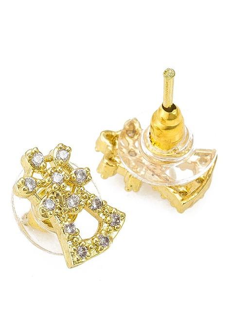 Gold Plated White And Black Ad Studded And Beaded Mangalsutra With Earrings