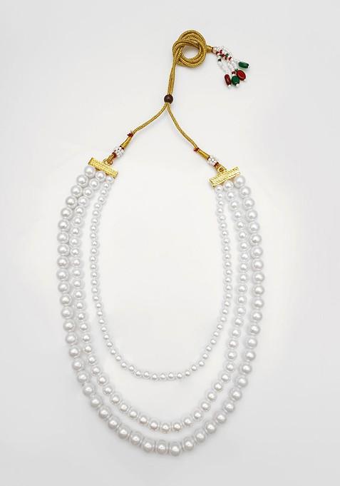 Gold Plated Artificial Beads Beaded Layered Necklace