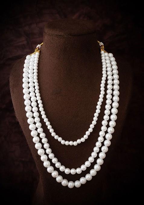 Gold Plated Artificial Beads Beaded Layered Necklace