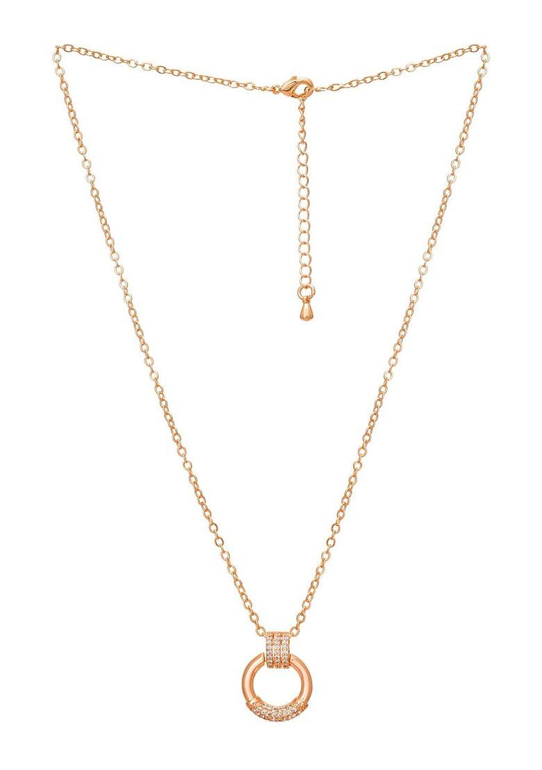 Rose Gold Plated Cz Stone Studded Pendant With Chain