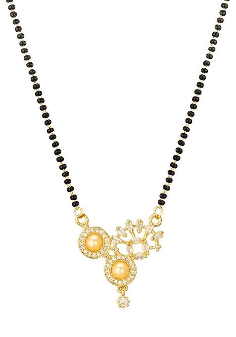 Gold Plated White Stone Studded And Black Beaded Mangalsutra