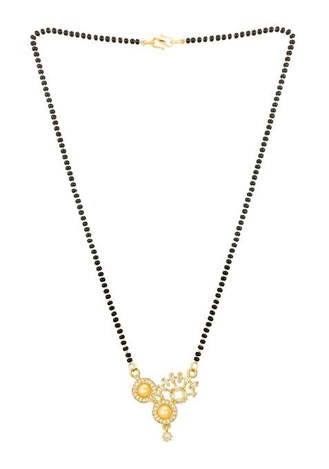 Gold Plated White Stone Studded And Black Beaded Mangalsutra