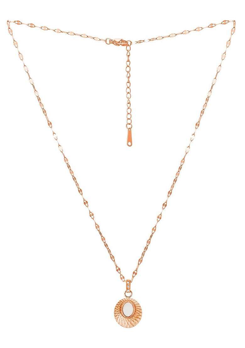 Rose Gold Plated Cz Studded Pendant With Chain - Indya