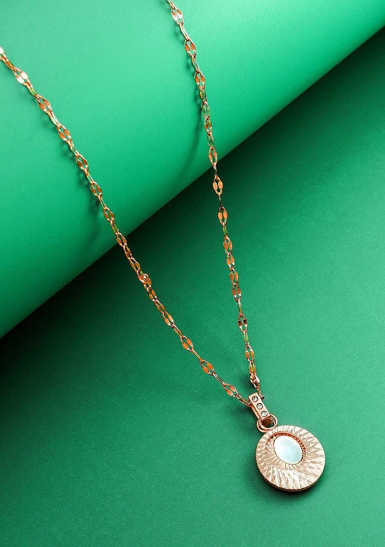 Rose Gold Plated Cz Studded Pendant With Chain