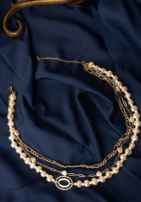 Gold Plated White Handcrafted Multi Layered Necklace