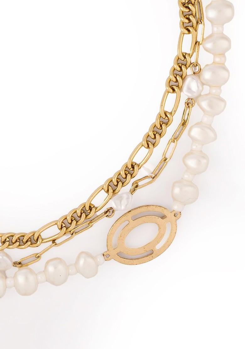 Gold Plated White Handcrafted Multi Layered Necklace