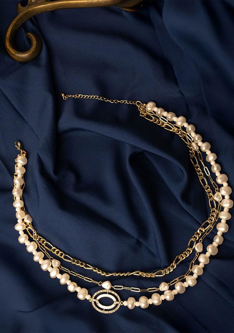 Gold Plated White Handcrafted Multi Layered Necklace