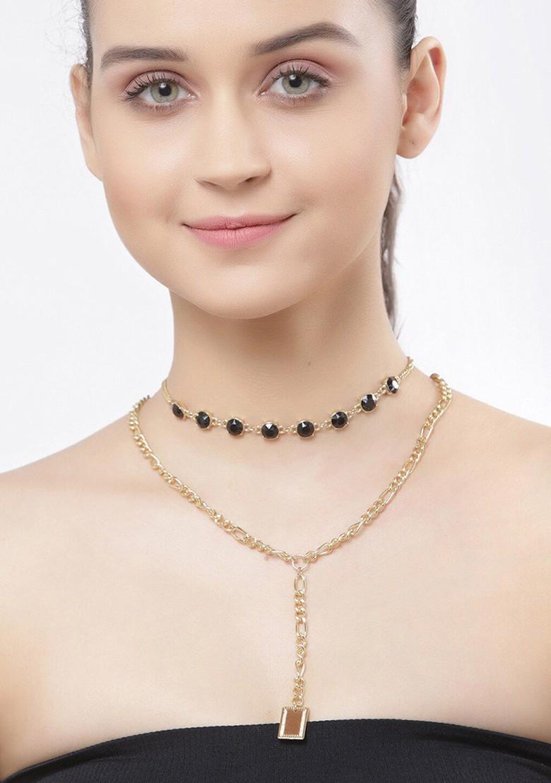 Gold Toned And Black Gold Plated Layered Necklace