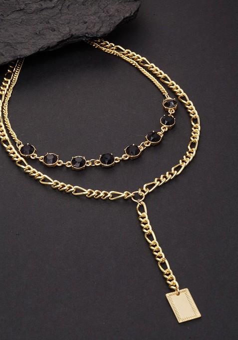 Gold Toned And Black Gold Plated Layered Necklace