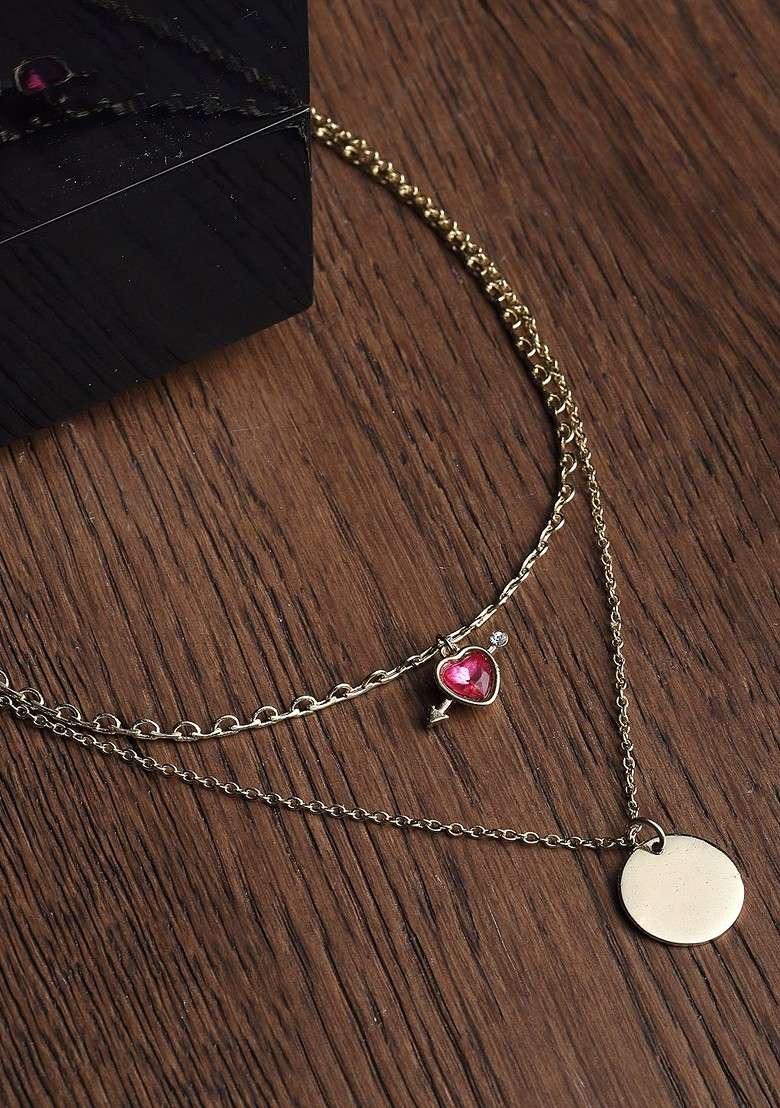 Gold Toned And Red Layered Necklace - Indya