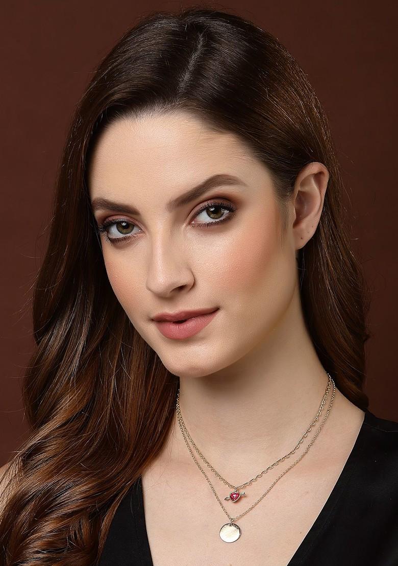 Gold Toned And Red Layered Necklace