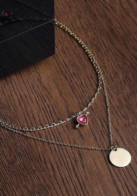 Gold Toned And Red Layered Necklace