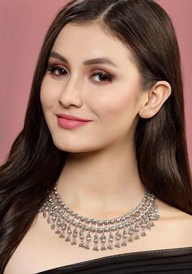 Silver Silver Toned German Silver Oxidised Necklace