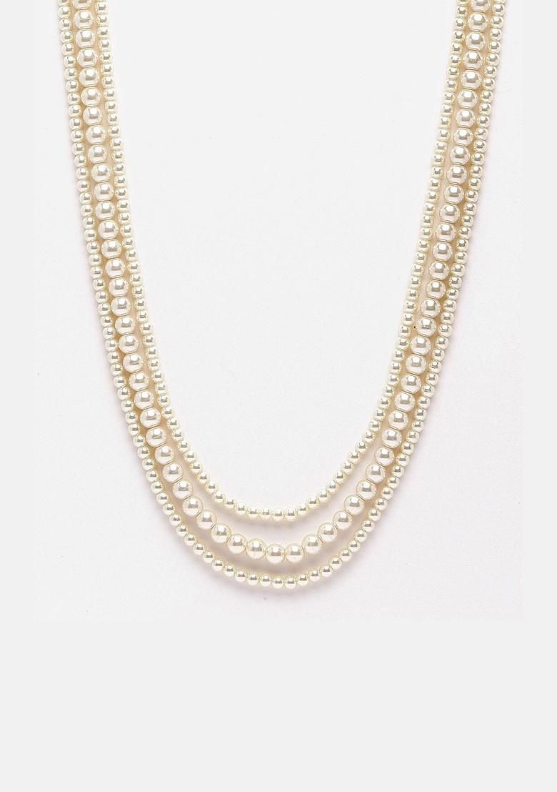 White Beaded Layered Necklace