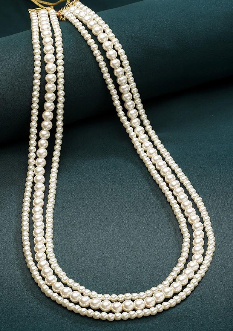 White Beaded Layered Necklace