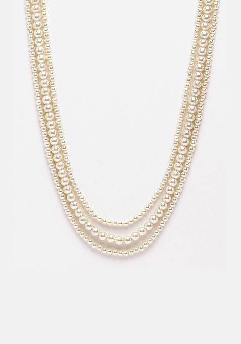 White Beaded Layered Necklace