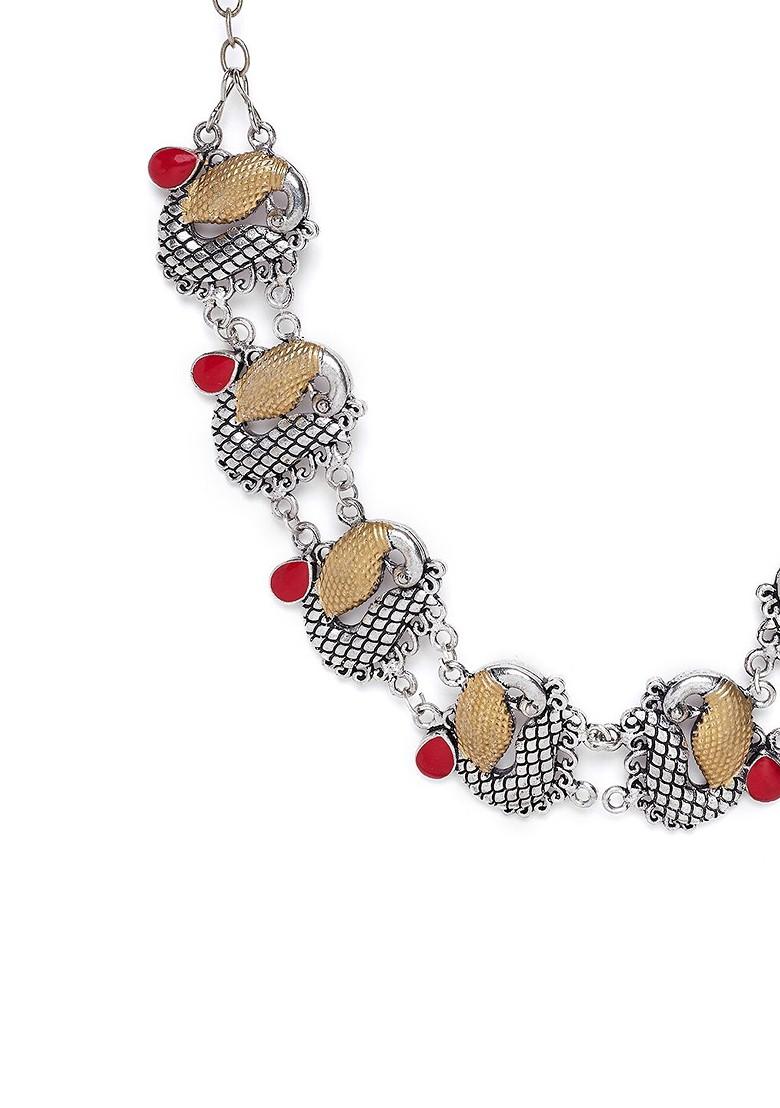 Silver Silver Plated Stones Oxidised Necklace