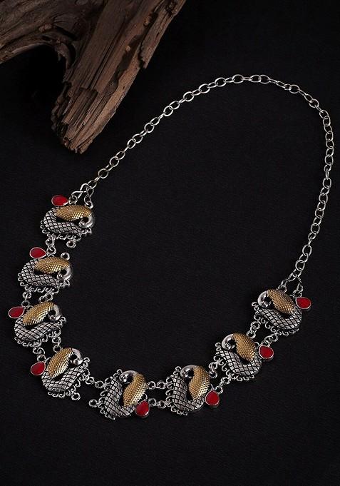 Silver Silver Plated Stones Oxidised Necklace