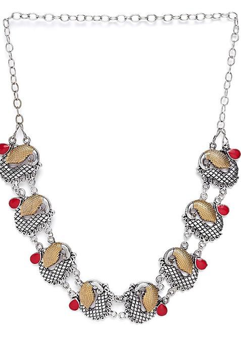 Silver Silver Plated Stones Oxidised Necklace