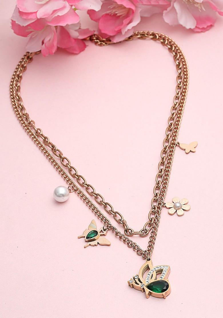 18Kt Gold Plated Stone Studded Tarnish Free Waterproof Necklace