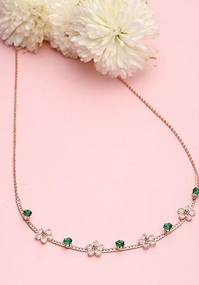 Gold Plated Cubic Zirconia Studded Floral Chain