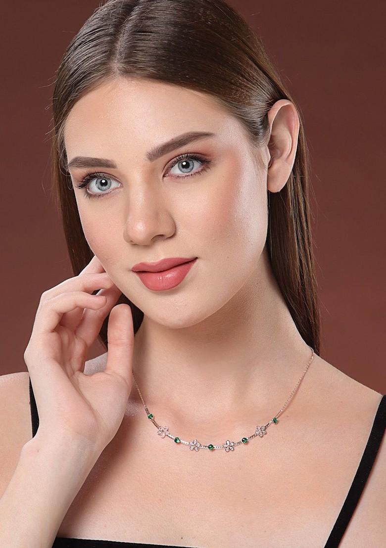 Gold Plated Cubic Zirconia Studded Floral Chain