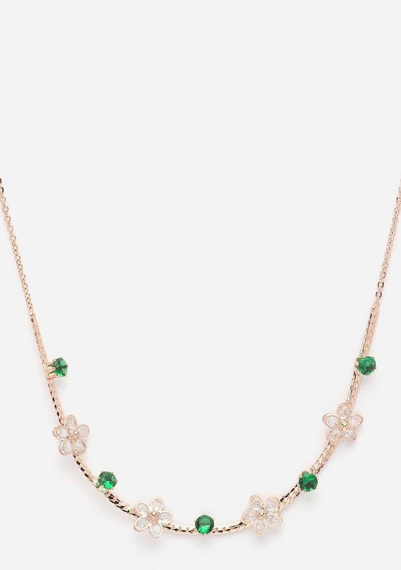 Gold Plated Cubic Zirconia Studded Floral Chain