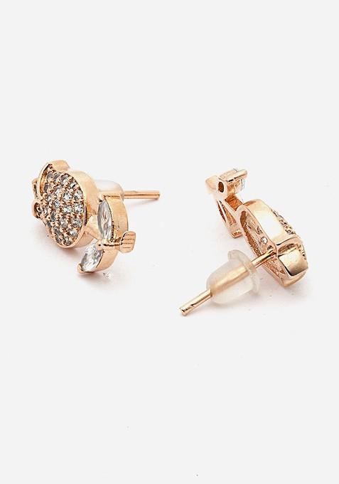 Gold Plated American Diamond Studded And Beaded Mangalsutra With Earrings And Ring