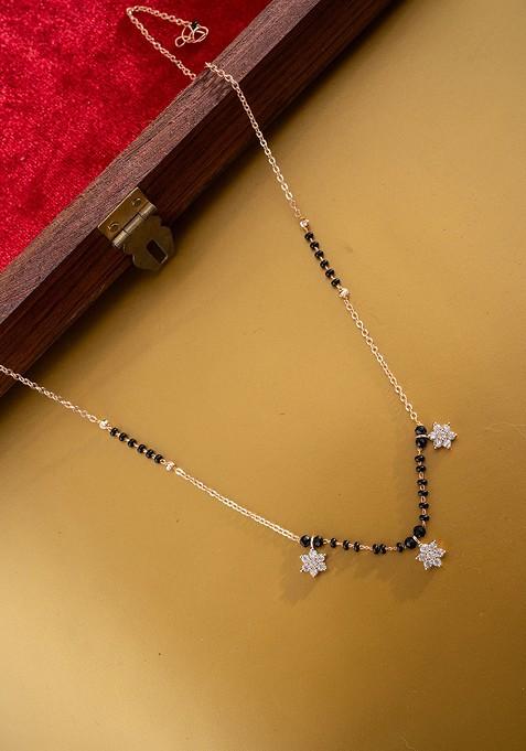 Gold Plated American Diamond Stone Studded And Beaded Mangalsutra
