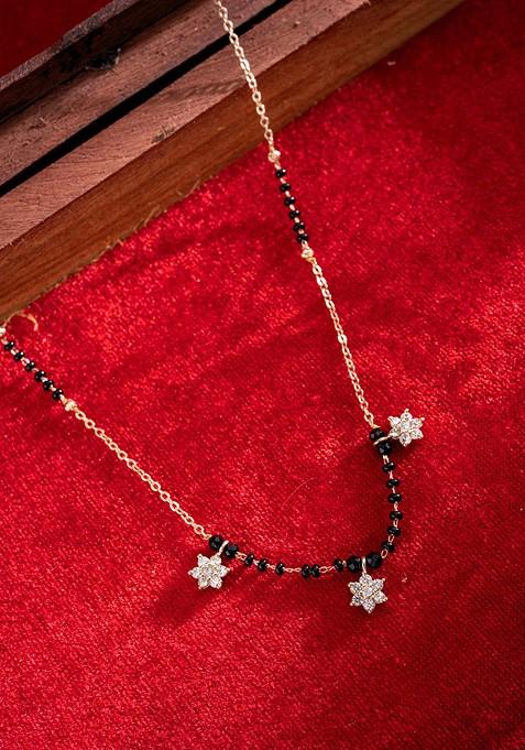 Gold Plated American Diamond Stone Studded And Beaded Mangalsutra